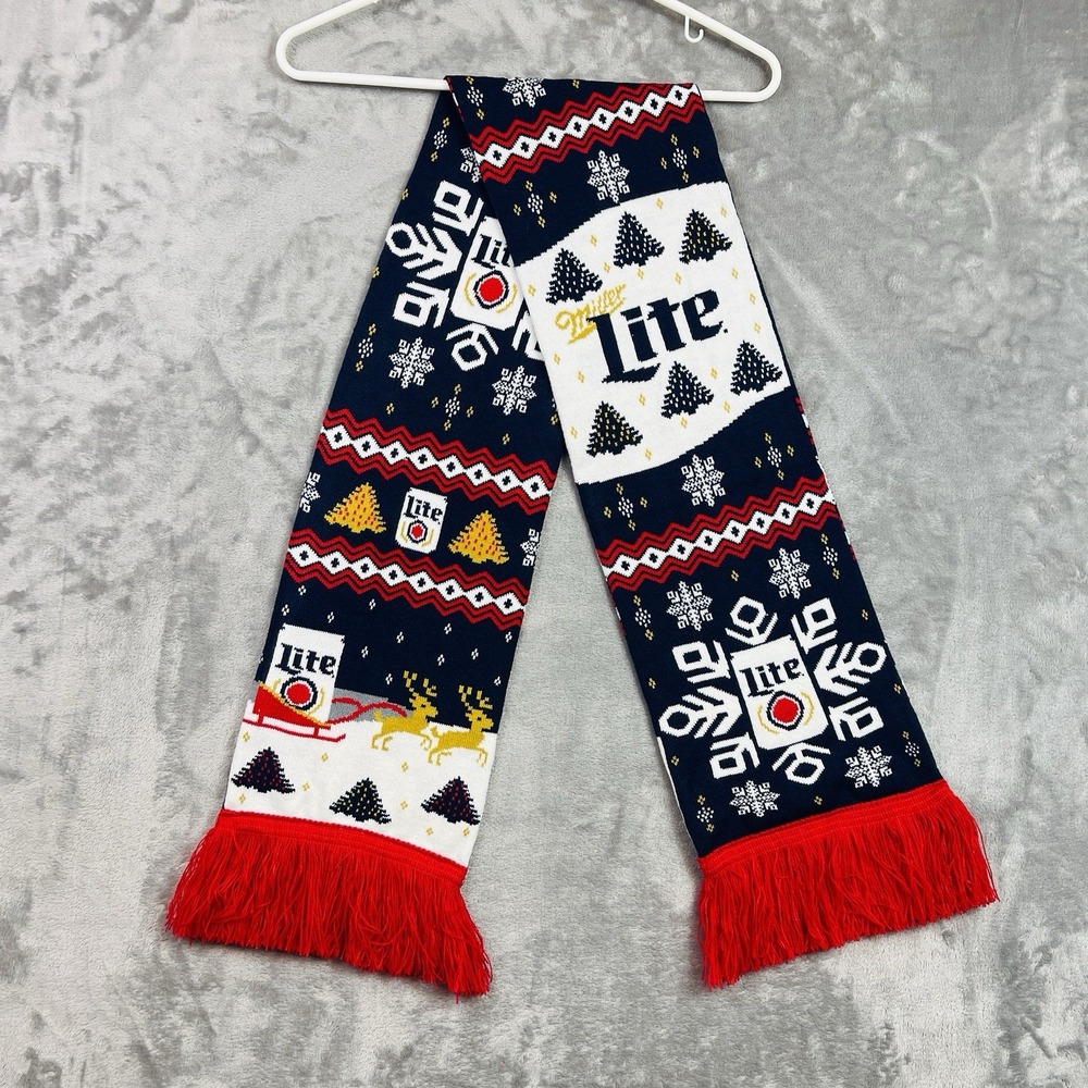 Miller Lite Scarf Adult One Size Promotional Blue White Red Fringe